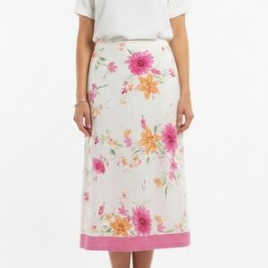 Emma James Floral Midi Skirt - Pink and Orange